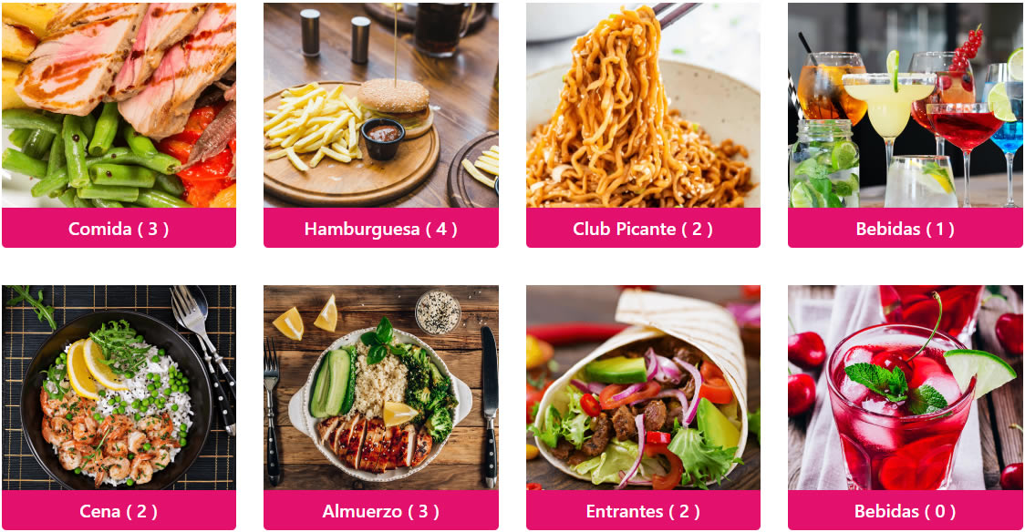 categorias menu Diseño Web para Restaurantes