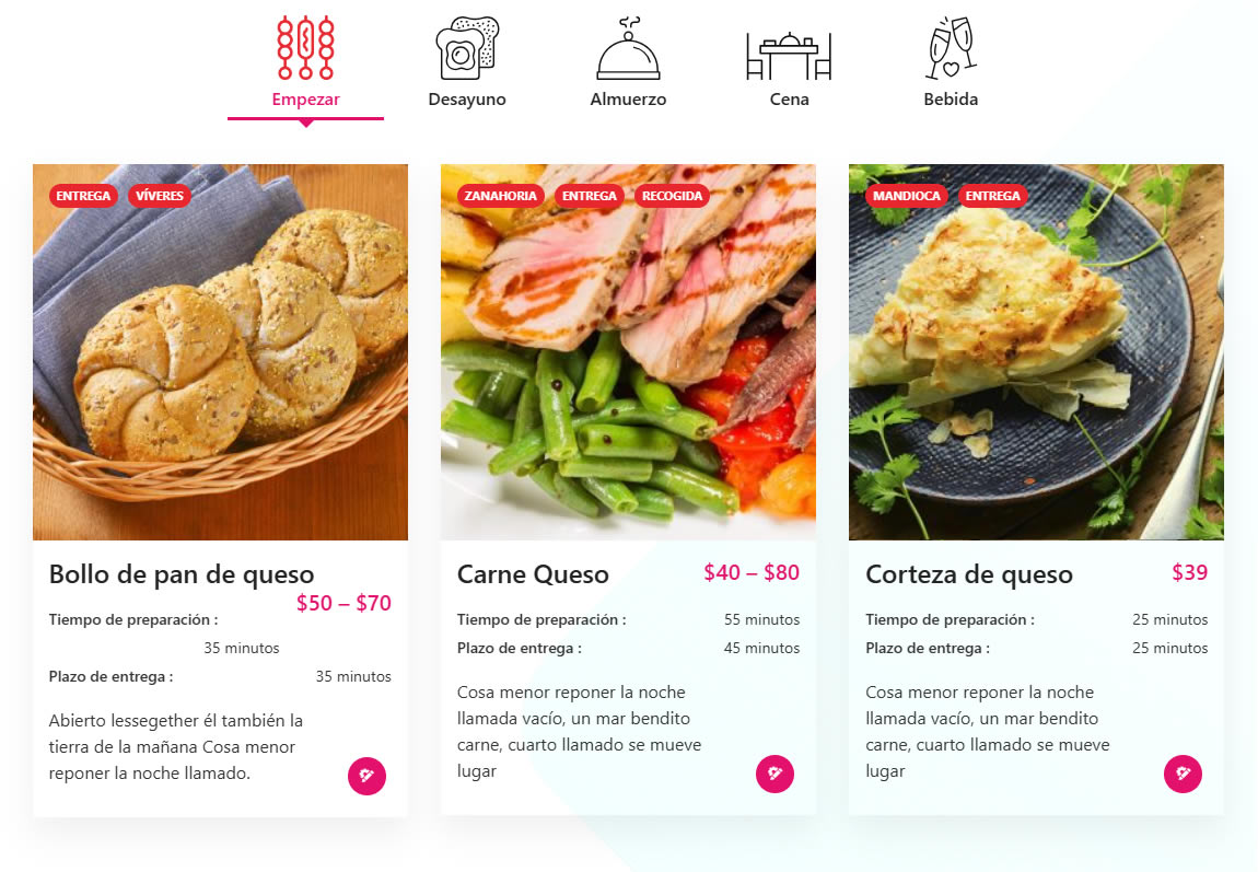 tablas menu Diseño Web para Restaurantes